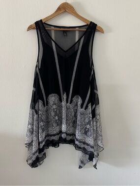 Y2K Inc Black Sheer Tank with Lace-Style Trim Women’s XL Witchy Whimsigoth Fairy